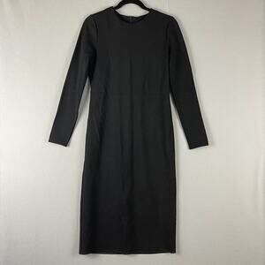 J Brand Sheath Midi Dress Womens Small Black Long Sleeve Exposed Zipper Stretchy